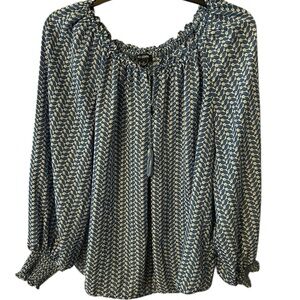 Max Studio Blue and White Cuffed Sleeve Blouse